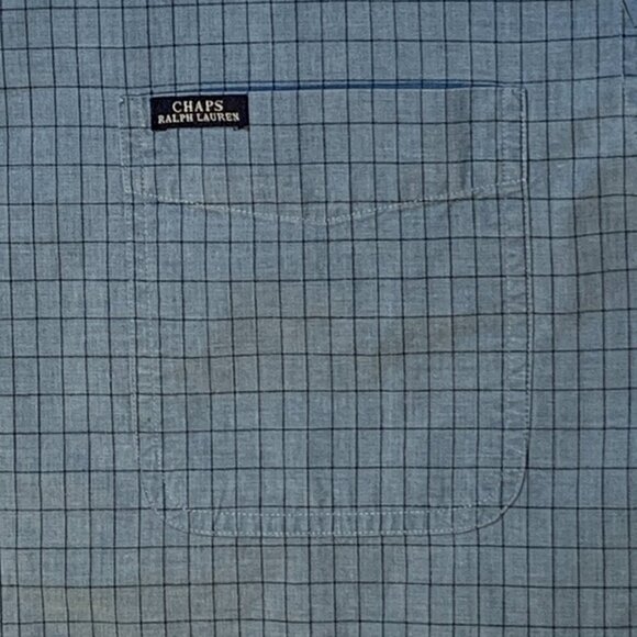 Ralph Lauren Chaps Button Down Size L Shirt Blue Check w Logo ~ Excellent - Picture 7 of 10